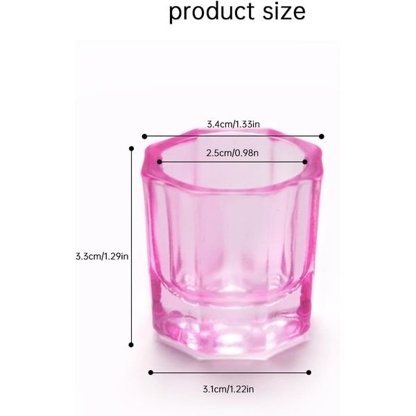 2 Pieces Pink Nail Art Glass Crystal Cup Professional Manicure Tint Pot Nail Art Powder Dish Mini Bowl Cups for Nail Art Tools Nail Art Accessories