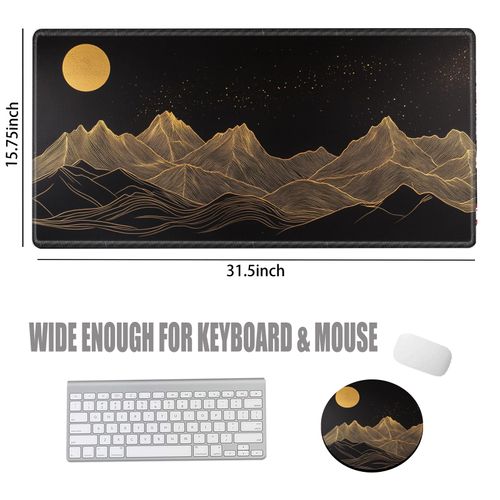 Large Mouse Pad Gaming Desk Pad Black and Gold Mountain Mousepad XXL Desk Mat 31.5''X15.75'' Extended Mouse Mat of Girl Desktop Work Computer