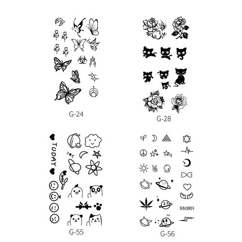 LYQNIHOB Set di 4 Tatuaggi Temporanei, Adesivi per il Piccolo Collo, il Viso e lo Stile Bohemien con Luna, Fiore e Tatuaggi per Ragazze, Nero su Colore della Pelle, Perfetto per le Donne