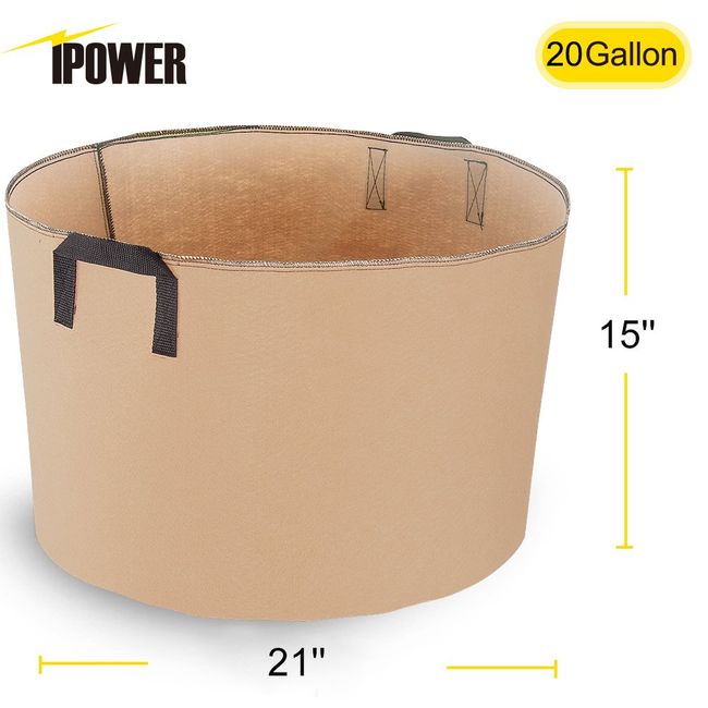 iPower Plant Grow Bag 15-Gallon 5-Pack Heavy Duty Fabric Pots, 300g Thickened Nonwoven Aeration Durable Container, Nylon Strap Handles for Gardening