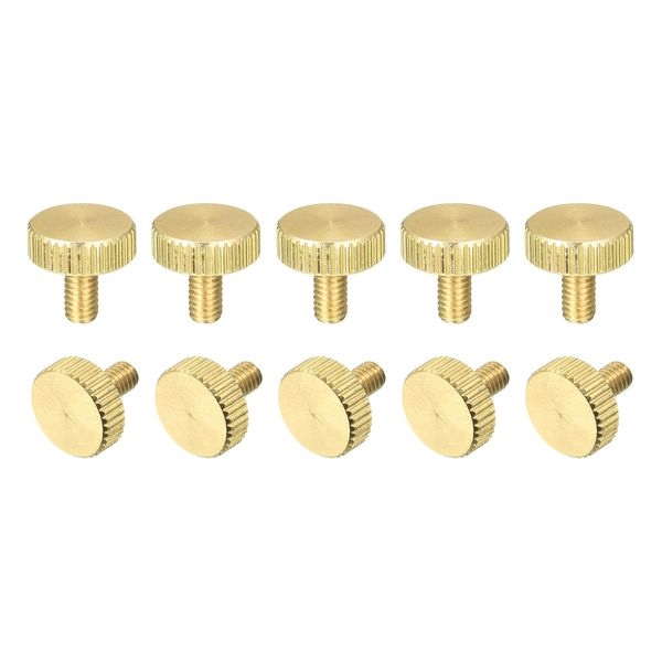 sourcing map Knurled Thumb Screws, M4x8mm Flat Brass Bolts Grip Knobs Fasteners for PC, Electronic, Mechanical 10Pcs