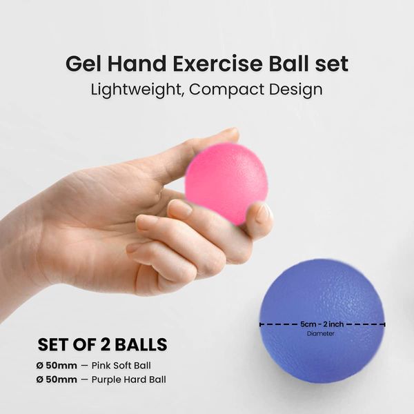 ResultSport Stress Balls Hand Exercise Therapeutic Gel Ball Set of 2 Firm/Soft for Adults - Arthritis relief, stroke rehabilitation, grip strength, wrist support, stress ball