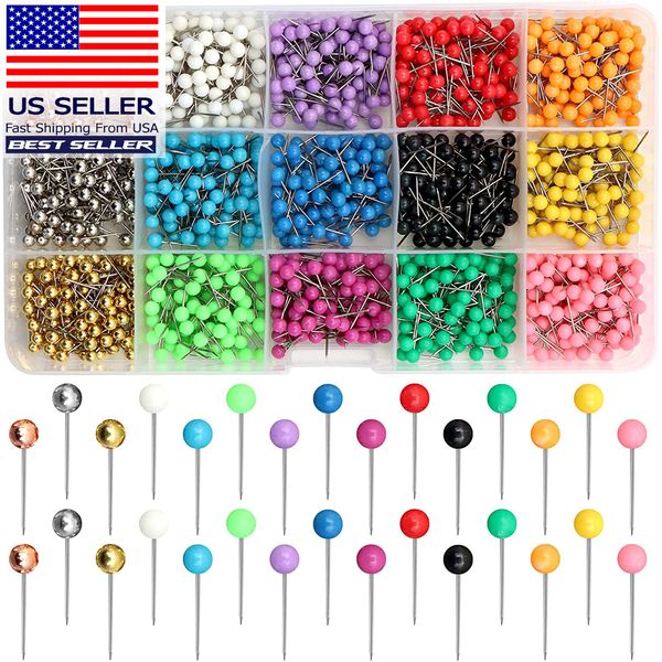 1500 PCS Map Push Pins,  Map Tacks Marking Pins 1/8-Inch Plastic round Head Deco