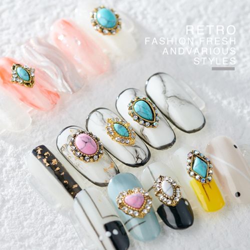 3D Turquoise Western Nail Ornament Mix Blue, White, and Pink Turquoise Charms Nail Art Gemstone Nail Art Jewelry Flower Heart Acrylic Nail Phone Case Card Women's DIY Decoration Products Home (20pcs)