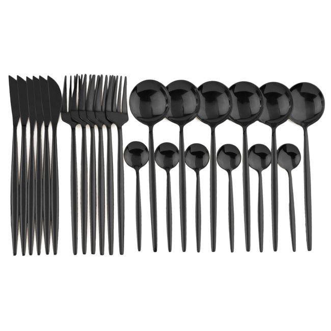 36Pcs Black Matte Flatware Cutlery Set 304 Stainless Steel