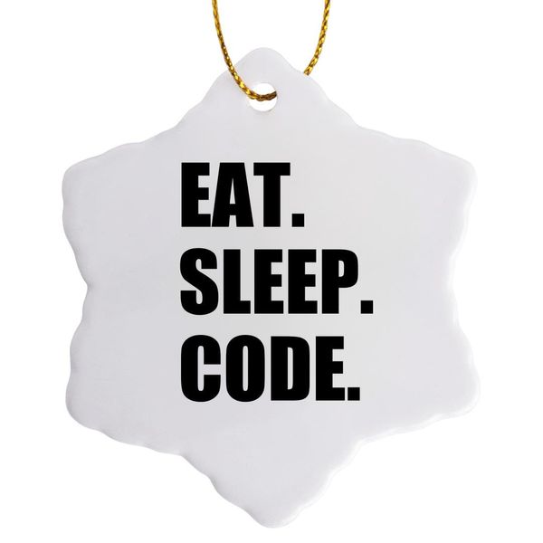 3dRose ORN_180391_1 Eat Sleep Code Computer Coder. Programmer. Love to Program. Coding Snowflake Ornament, Porcelain, 3-Inch