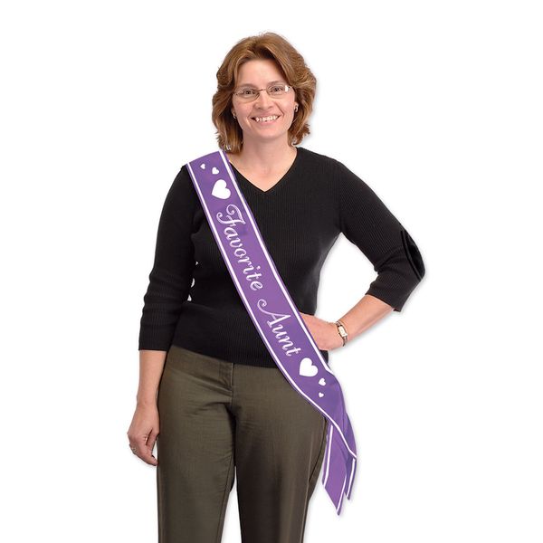 1 Baby Shower Party Novelty Accessory Auntie FAVORITE AUNT Satin SASH ~ Purple