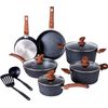 12 Piece Induction Pots & Pans Set Granite Cooking Set Kitchen Nonstick Cookware