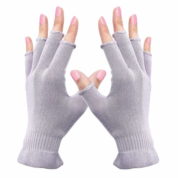 Migliore Wear 2 Pairs UV Gloves for Gel Nails, Anti UV Gloves 100% Cotton Fingerless Moisturising Gloves - UV Protection Gloves for Gel Nail Lamp, Eczema, SPA, Dry Hands