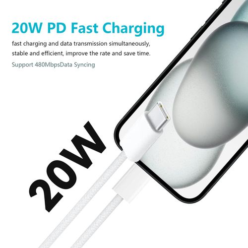 6FT 20W Fast Charger Adapter for AirPods 4 Gen 4 Generation,AirPods Pro 2nd, AirPods Max 2024, iPhone 16e 16 15,iPad 11 A16 2025 Air Pro 13/12.9,10th, 5/4 USB Type C Woven Cable Charging Heads & More