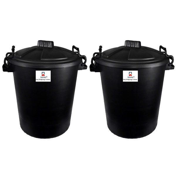 Srendi® 2 x 50L Plastic Bin/Waterfroof/Rodent Proof/Ideal for Outdoor/Animal Feed/Food/Storage/Flour Locking Lid (Black)