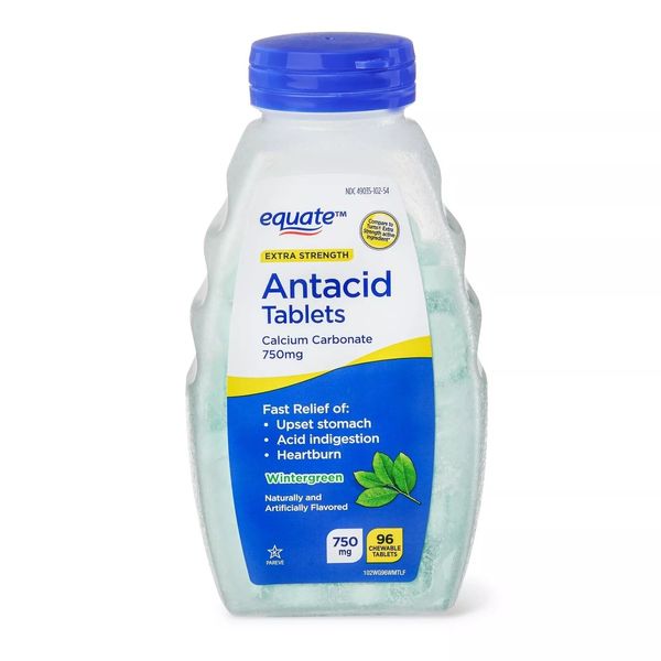 4 Pack  Equate Extra Strength Antacid Chewable Wintergreen 750 mg ,96 ct Each