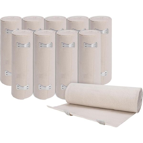 Elastic Bandage Wrap, 6 in x 15 ft, Stretch, Reusable, Body Compression, 10 Pack