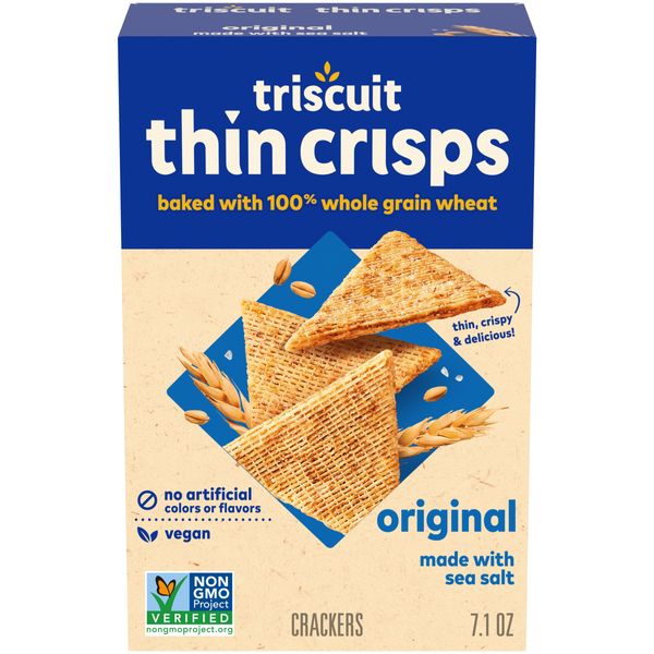 Triscuit Thin Crisps Original Whole Grain Wheat Crackers, Vegan Crackers, 7.1 oz