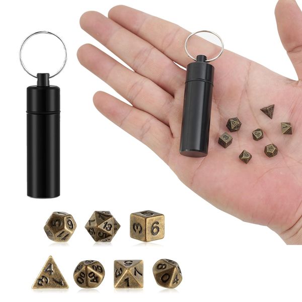 DND Würfel Set, 7 Stück DND Dice Set Würfelset für Dungeon und Dragons MTG RPG D&D D20, D12, D10, D%, D8, D6, D4, Polyedrische Würfel Set DND Zubehör Geschenk (Antique Bronze)