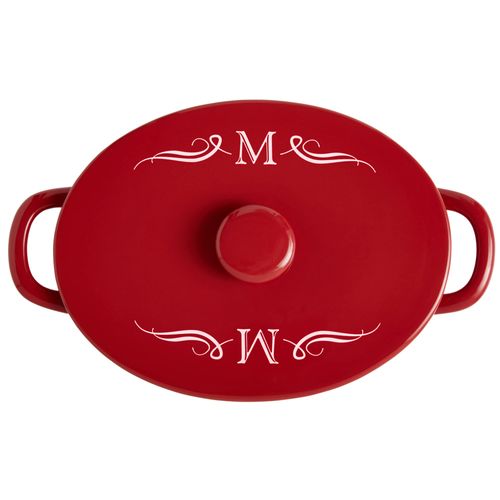Let's Make Memories Personalized Oval Stoneware Casserole Dish - Initial - Red
