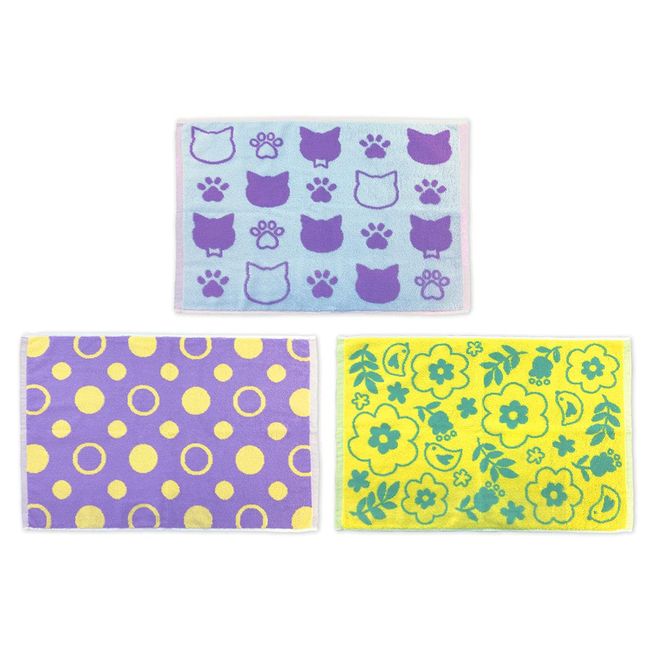 (Convenient to Wash and Rewash) 100% Cotton Towel Bath Mat, Set of 3 Patterns (Cats, Dots, Flowers and Birds)