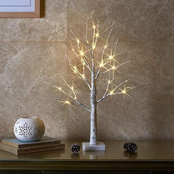 EAMBRITE Tabletop Tree Easter Decorations for Home, Mini Birch Tree with Lights,