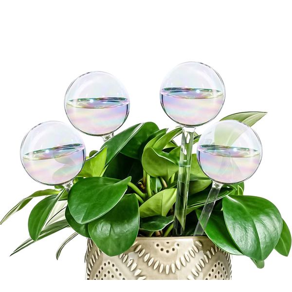 Koorabbee 4 Pcs Iridescent Glass Plant Watering Globes - 9 Inch Self Watering Planter Insert | Plant Watering Devices | Plant Watering Bulbs for Indoor and Outdoor Plants Accessories.