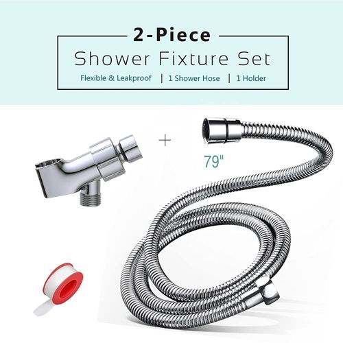 79 Inch Expandable Shower Hose - Extra Long for Bathing and Toilet Cleaning, Adjustable Holder Mount, Stainless Steel for Handheld Shower Head, Chrome