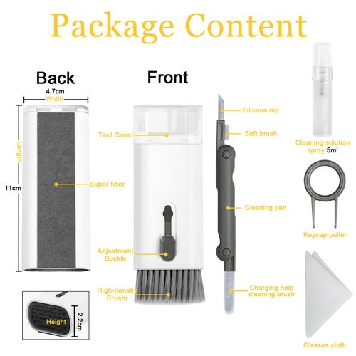Walrfid Airpods Electronic Screen 7 in 1 Cleaner Kit Laptop Keyboard Cleaning Tool for ipad/iwatch/Computer/Phone/MacBook with 5ml Touchscreen Cleaners Mist (Grey)