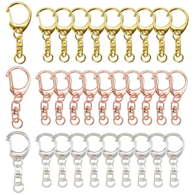 YFFSFDC 30 Pcs Key Chain Hardware 3 Colors with Swivel Can Handmade Key Ring Accessories DIY Craft Supplies Parts Gold Silver Rose Gold