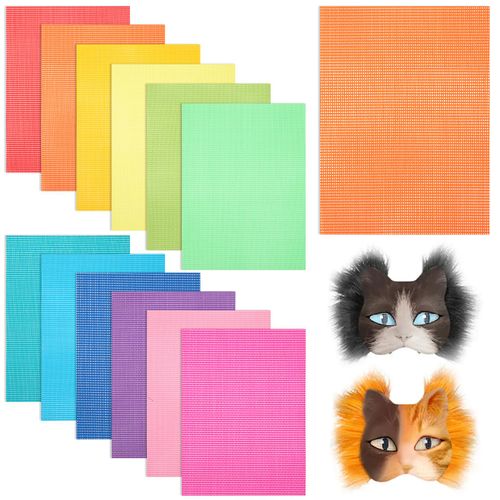 12 Pcs Eye Mesh Sheets for Therian Mask, 12 Colors 6 x 8 Inches DIY Therian Fursuit Mask Material Kit Plastic Eye Mesh Sheets for for Furries Cosplay, Props, DIY Handicraft Make (Colorful)