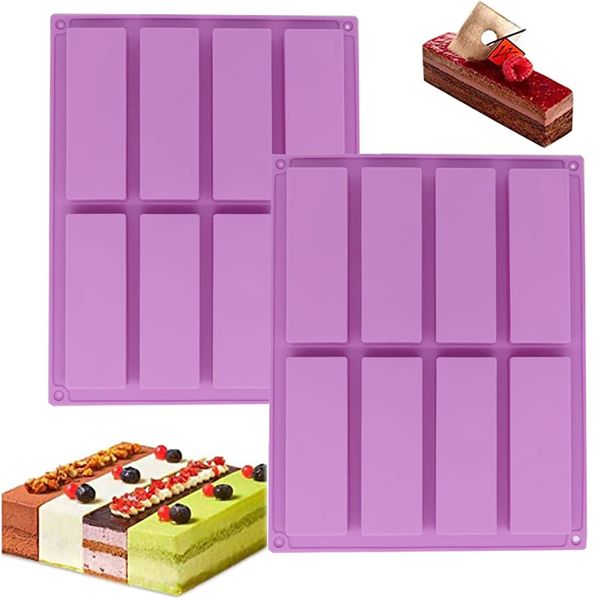 2PCS Rectangle Granola Bar Silicone Moulds, Silicone Bar Mould, Cereal Bar Mould, Energy Bar Maker for Chocolate Truffles Bread Brownie Cornbread Cheesecake Butter Mold (Purple)