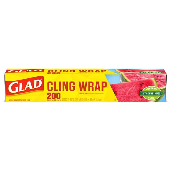 Glad Cling N Seal Plastic Food Wrap, 200 Square Foot Roll (Package May Vary)