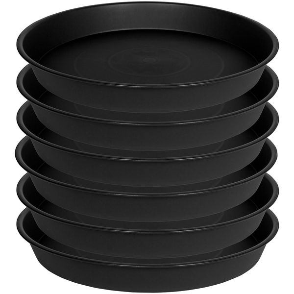 Bleuhome 6 Pack Plant Saucer Tray, 4 6 8 10 12 13 15 17 19 inch Plant Saucers, Heavy Duty Plastic Plant Saucers for Indoors, Bird Bath Bowls, Flower Plant Water Trays for pots Planter (6", Black)