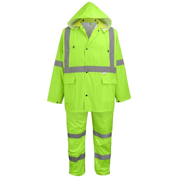 Global Glove - GLO-8000-XL GLO-8000 - FrogWear HV - 3-Piece High-Visibility Rain Suit - X-Large