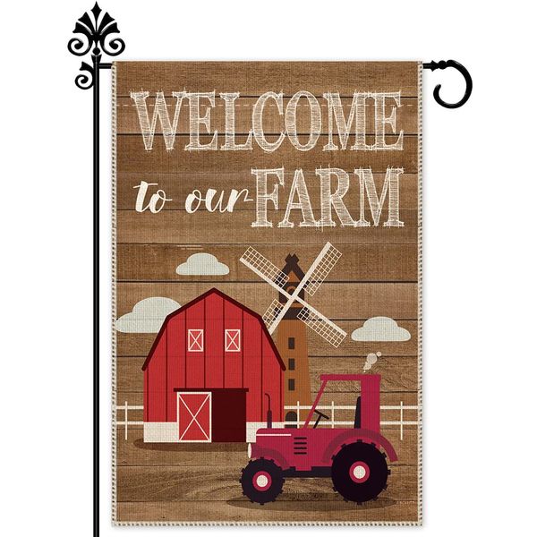 Hafhue Welcome To Our Farm Cute Garden Flag, 12 x 18 Inch Double Sided Farmhouse Holiday Yard Outdoor Garden Lawn Decoration Flag, Farmhouse Rustic Pasture Indoor and Outdoor Party Decoration