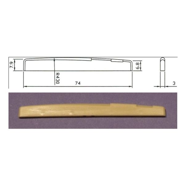 Acoustic guitar saddle 74mm wide 7.9mm high