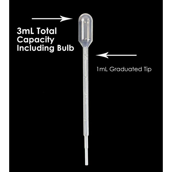 1mL Graduation, 3mL Total Capacity including Bulb, Eye Dropper Pipettes 50pcs