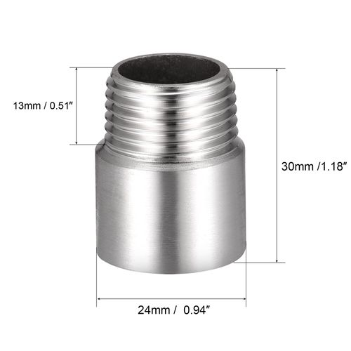 uxcell Shower Head Extension Arm Stainless Steel 1/2PT Male to 1/2PT Female Thread 30mm Length Cast Pipe Fitting Coupler