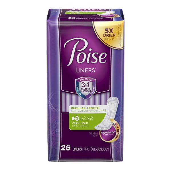 Poise Incontinence Panty Liners, Very Light Absorbency, Regular Length (26 Count)