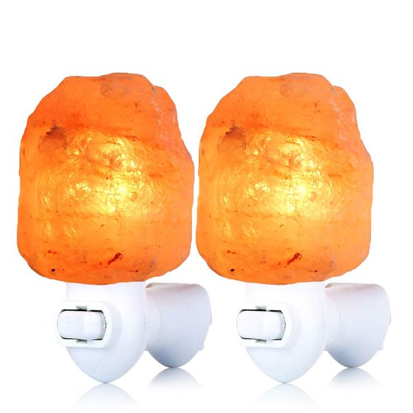 pursalt 2 Pack Himalayan Natural Salt Lamp Night Light Plug in, Certificated 360 Degree Rotatable Wall Plug with Extra 4 Replacement Bulbs for Bathroom Bedroom, Pink Crystal Rock Salt Hand Crafted