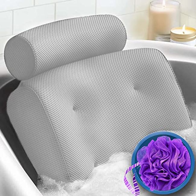 Bathtub Pillow for Neck and Back Support with 6 Non-Slip Suction Cups &  Drying Hook - Machine Washable Bath Tub Pillow Headrest for Standard,  Soaking