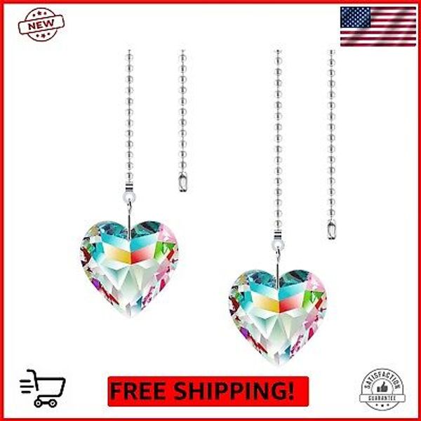 2pcs Crystal Heart Prisms Pendant Extender with Ball Chain Connector, Fan Cha...