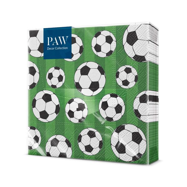 PAW - Servietten 3-lagig (33 x 33 cm) I 20 Stück I Perfekt für Partys, Geburtstage, Feiern I Kinderparty Tischdeko - Bunte Papierservietten mit Motiv - Fußball I Soccer Ball