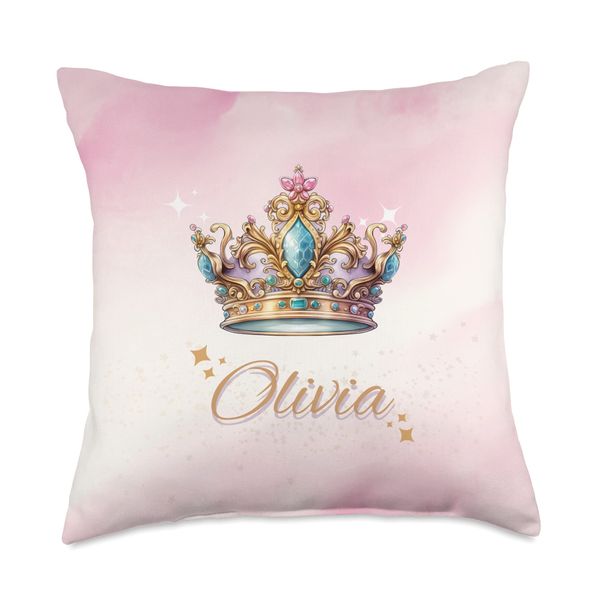 Personalized Girl's Custom First Name Olivia With Crown Throw Pillow