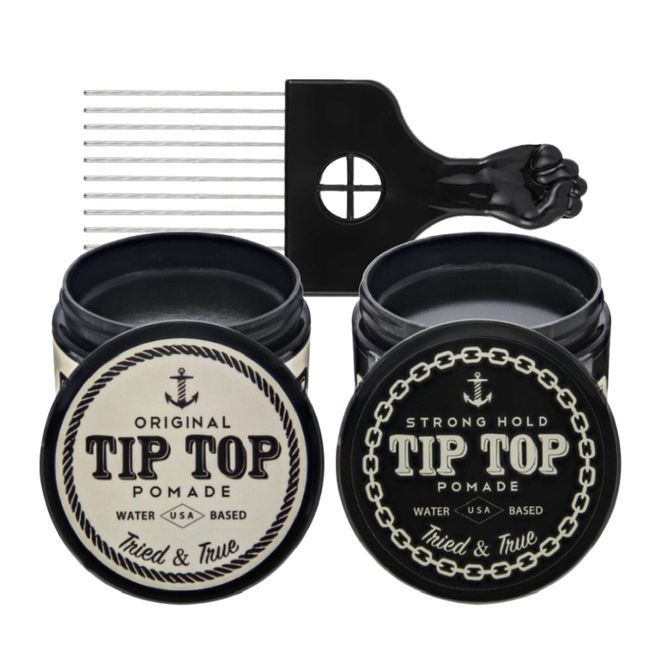 Tip Top Original Pomade + Tip Top Pomade Stronghold Hair Wax + Barber Shop Comb Set