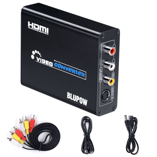 BLUPOW VA18 HDMI to Composite/S Terminal Converter, Supports 1080P, HDMI to Composite 3RCA AV/S-Video Converter, Video Converter, HDMI Digital, Analog Converter, HDMI rca Converter, HDMI Converter,