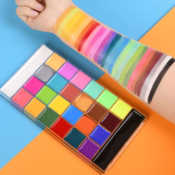 ACWOO Face Body Painting, 26 Colori Truccabimbi Kit con 30 Stampini e 10 Pennelli, Pittura Corpo Pittura a Olio Professionale Flash Tattoo Makeup Palette Pittura, Feste, Trucco Make-up, Halloween