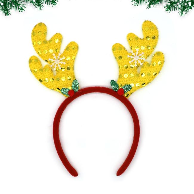 Reindeer Antlers Christmas Headbands, Glitter Christmas Headband Antler Headband with Holly Berries Christmas Hats Holiday Decorations for Christmas Party Xmas Dinner Photos Booth A3HGLJ (yellow)