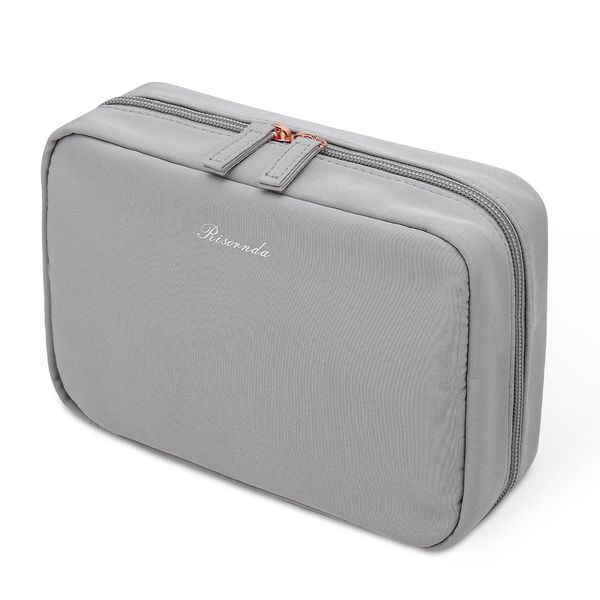 Risornda Makeup Pouch, Large Capacity, 8 Compartments, Travel Pouch, Waterproof, Lightweight, Cosmetics Pouch, Professional Use, Storage Case, Portable, Small Items, Cosmetic Pouch, gray (light gray)