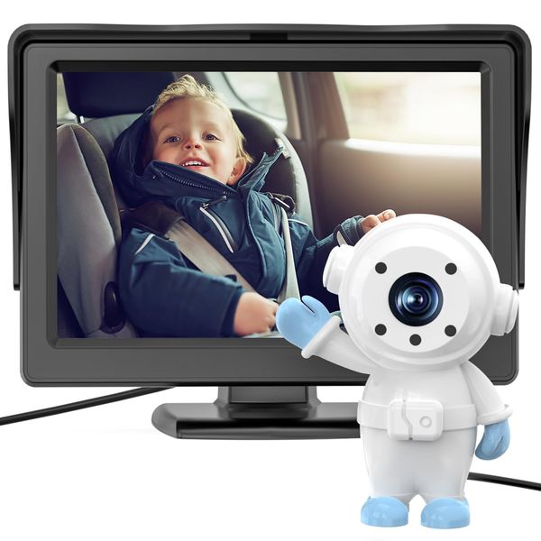 GROWNSY Baby Car Camera with Astronaut Lens, Car Baby Monitor with Camera, 4.3'' HD Display w/Night Vision Wide Clear View for Baby, Car Seat Mirror for Baby Rear Facing to Observe Baby Easily