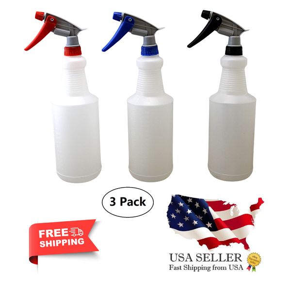 Spray Bottle with Adjustable Nozzle - Multi-Purpose Mist & Stream 3-Pack 30 Oz