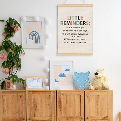 QROZIAR Little Reminders Wall Art, Positive Quotes Mental Health Poster Wall Decor with Wooden Frames, Self Love Wall Decorations for Nursery Kids Room Playroom Therapy Counsel Office, 12x16 Inch