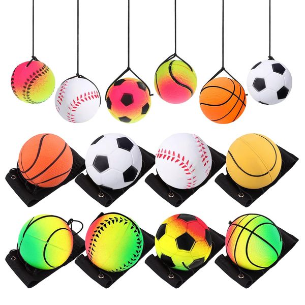 Wxgoqrcn Das 8-teilige Ball Mit Schnur Kinder Tennisball Mit Schnur Springball Eignet Sich für Kinder und Erwachsene Zum Spielen und Handgelenkübungen, Fördert Entspannung und Stressabbau